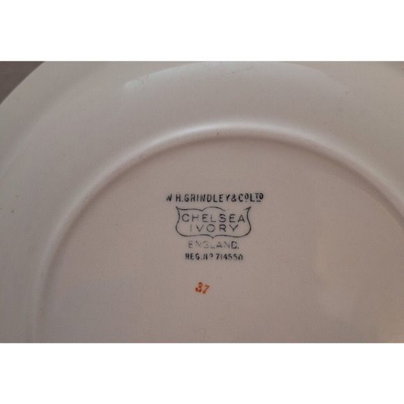 Vintage 1920's Prestwick W H Grindley Blue, Orange, Gold Rim 10.25" Cake Plate - Picture 6 of 6